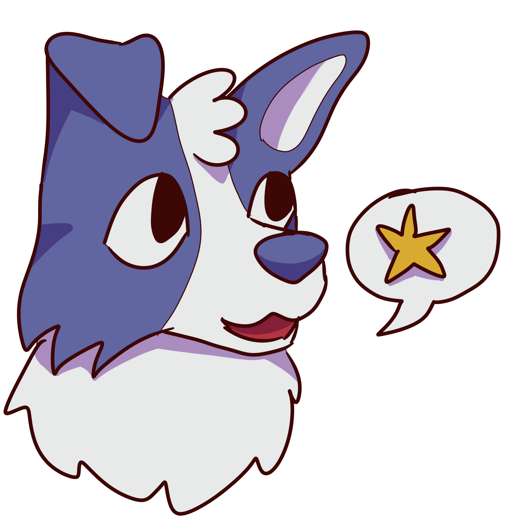  a blue dog opening its mouth and a speech bubble with a star comes out